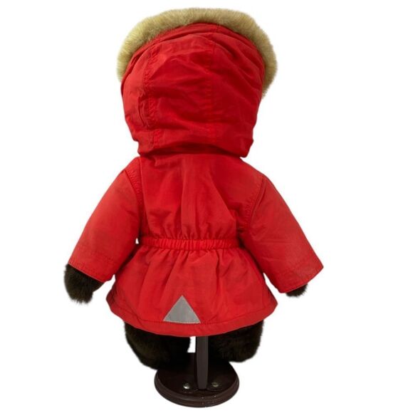 Vintage L.L. Bean Red Teddy Bear Coat Black Bear Includes Bear Stand - Picture 3 of 10